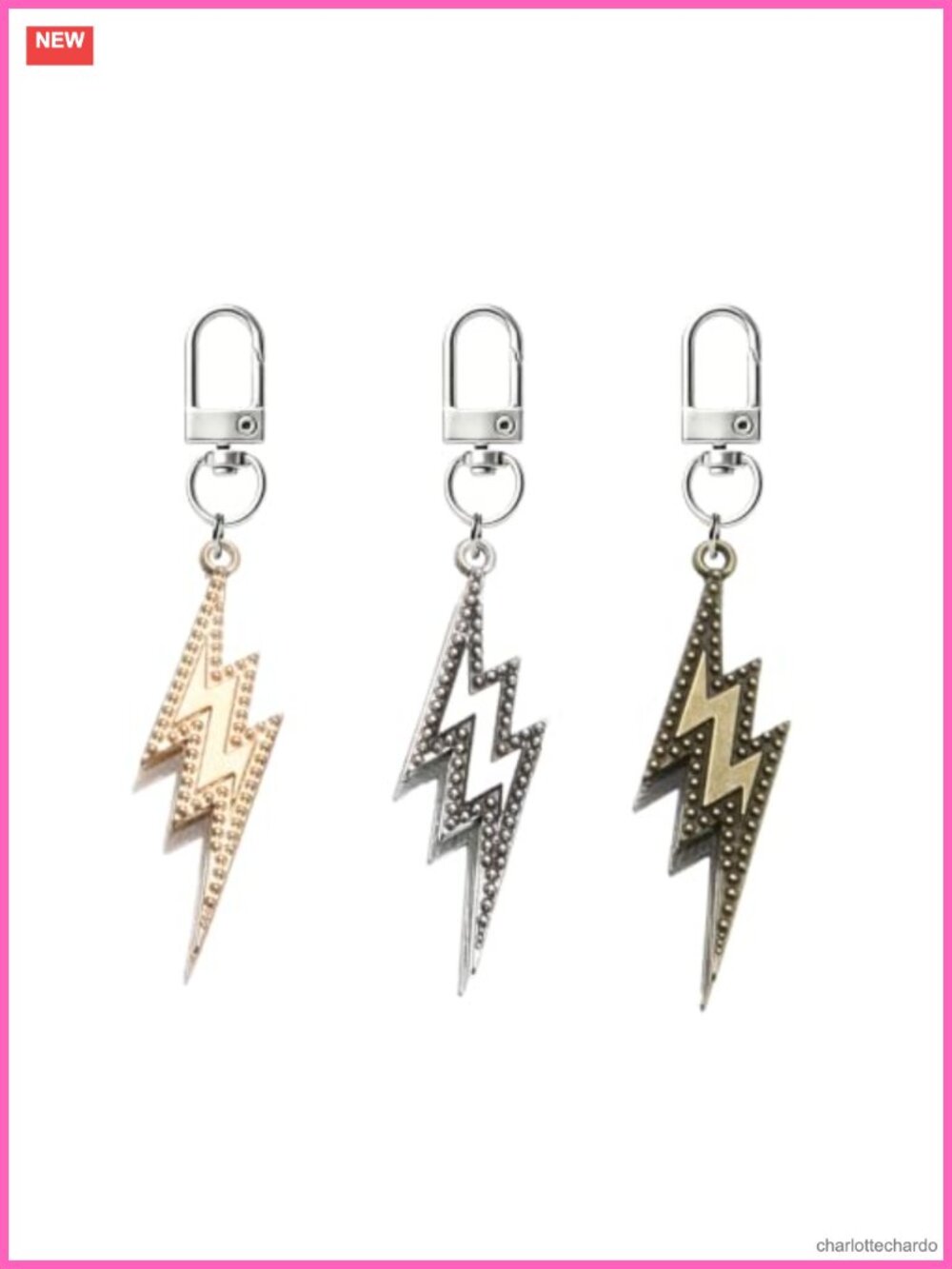3Pc Lightning Bolt Keychain Set Punk Metal Keyring Pendant Bag Charms
